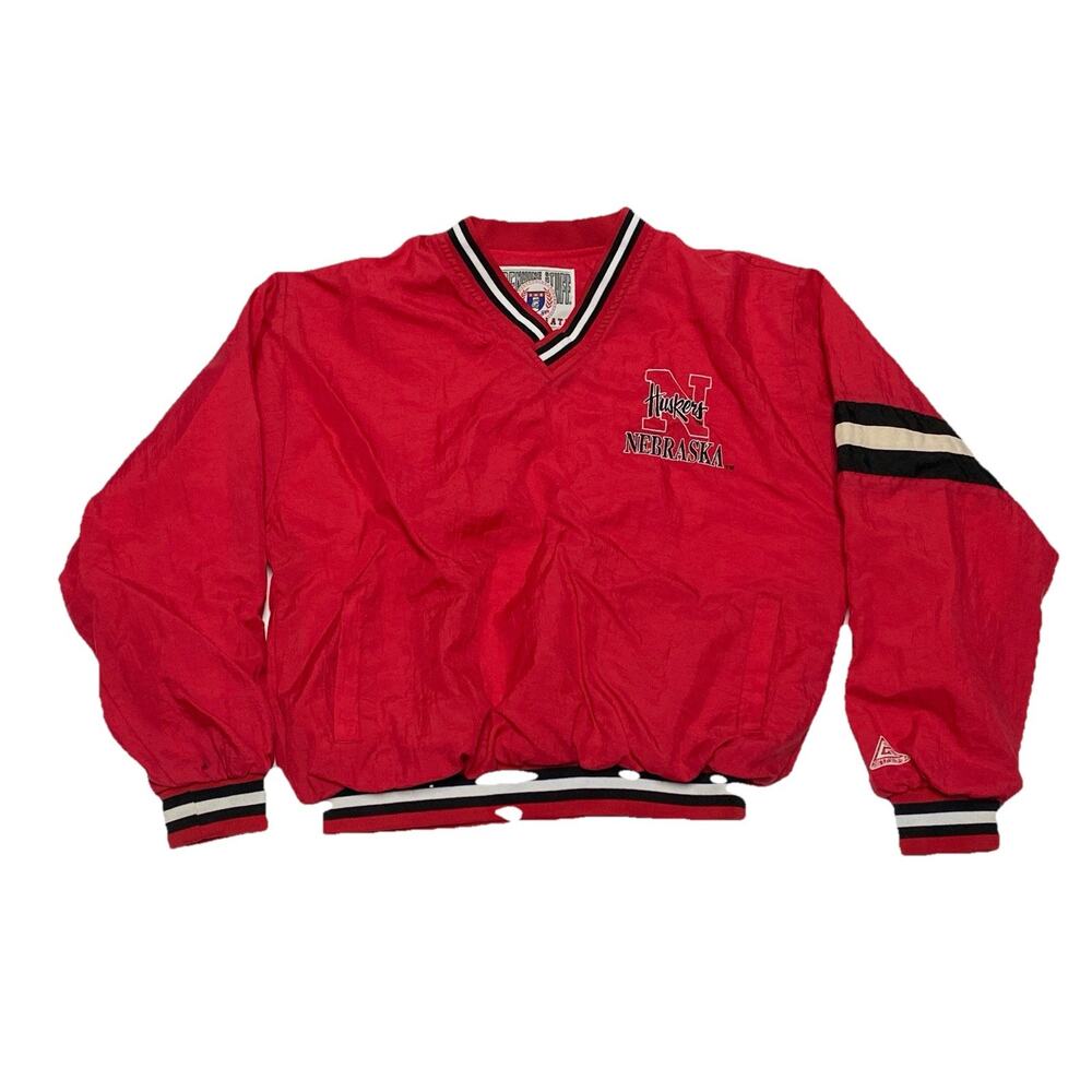 Vintage Nebraska Huskers Red Pullover Windbreaker Youth Size Large